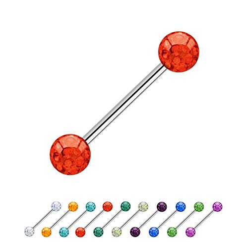 Treuheld® | 1.2mm x 12mm Piercing Barbell Silber | 3mm Kristall Piercing-Kugeln | Rot | Chirurgenstahl | Nippel, Ohr von Treuheld