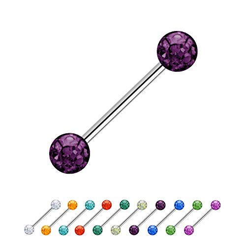 Treuheld® | 1.2mm x 14mm Piercing Barbell Silber | 3mm Kristall Piercing-Kugeln | Lila/Violet | Chirurgenstahl | Nippel, Ohr von Treuheld