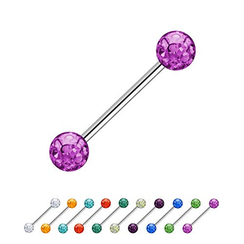 Treuheld® | 1.2mm x 6mm Piercing Barbell Silber | 4mm Kristall Piercing-Kugeln | Pink/Rosa | Chirurgenstahl | Nippel, Ohr von Treuheld