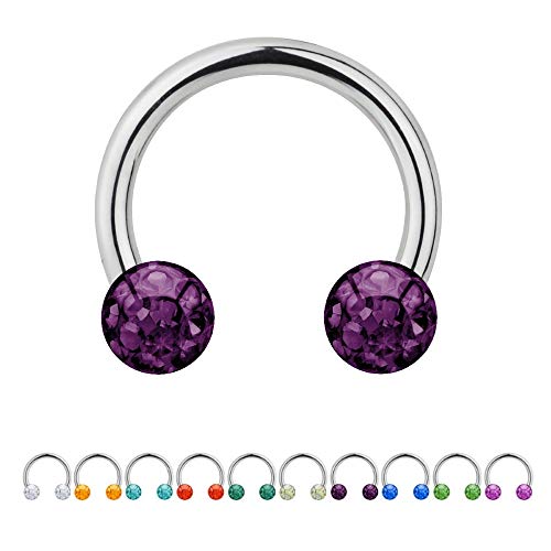 Treuheld® | 1.2mm x 8mm Hufeisen Piercing/Circular Barbell | 4mm Kristall Piercing-Kugeln | Lila/Violet | Chirurgenstahl | Septum Lippe Ohr von Treuheld