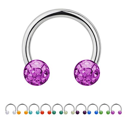 Treuheld® | 1.6mm x 14mm Hufeisen Piercing/Circular Barbell | 6mm Kristall Piercing-Kugeln | Pink/Rosa | Chirurgenstahl | Septum Lippe Ohr von Treuheld