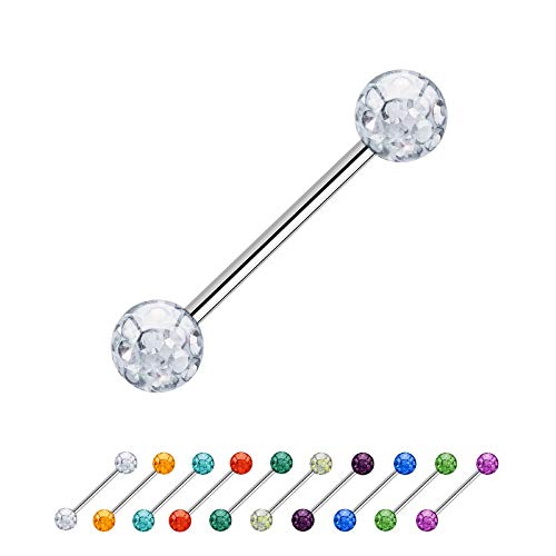 Treuheld® | 1.6mm x 14mm Piercing Barbell Silber | 6mm Kristall Piercing-Kugeln | Klar - Transparent | Chirurgenstahl | Nippel, Ohr von Treuheld