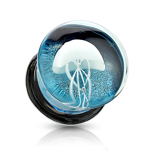 Treuheld® Blauer Glas Ohr Plug mit weißer Qualle | 5 Größen 12 mm von Treuheld