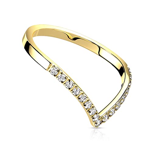 Treuheld® Edelstahl Ring mit Spitze und Kristallen | Farbe: Gold - Größe: 51 von Treuheld