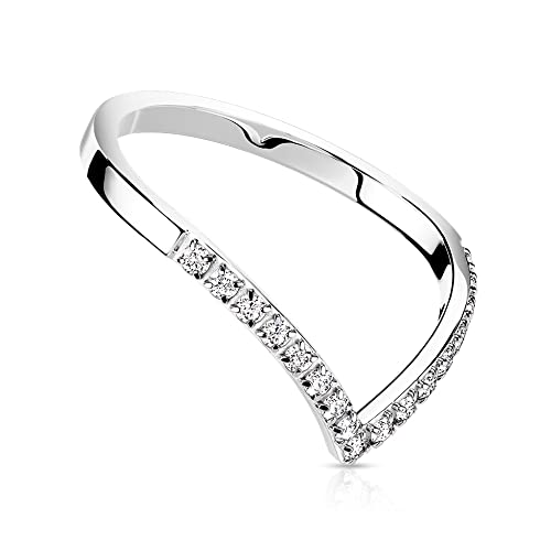 Treuheld® Edelstahl Ring mit Spitze und Kristallen | Farbe: Silber - Größe: 48 von Treuheld