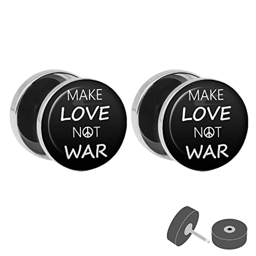 Treuheld® Fake Plug Make Love Not War - Spruch Ohrstecker - Unisex - Anzahl: 1 Paar (2 Stück) von Treuheld