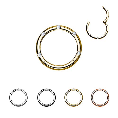 Treuheld® Goldener Segmentklicker Piercing mit Kristallen - Größe: 1.2 x 6 mm von Treuheld