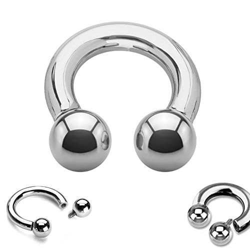 Treuheld® Hufeisen Piercing Ring mit Innengewinde | Silber [12.] - 10.0 x 19 mm (Kugeln: 14mm) von Treuheld