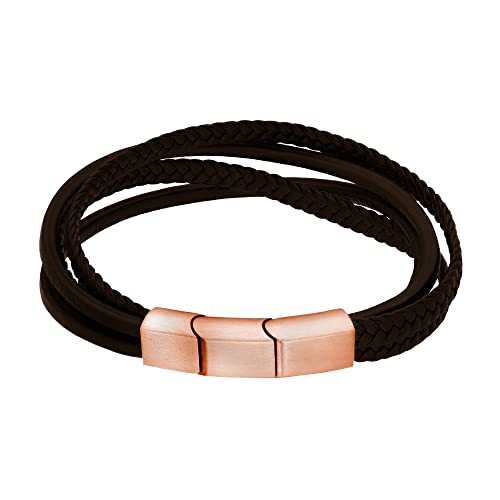 Treuheld® Leder-Armband mit Magnetverschluss | 3 Reihen | Dunkelbraun - Rosegold von Treuheld