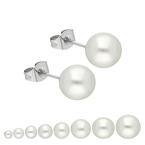 Treuheld® Ohrstecker mit weißer Perle | 8 Größen | hochwertige Süßwasserzuchtperle | Perlen-Ohrring für Damen und Mädchen [04.] - 7mm von Treuheld