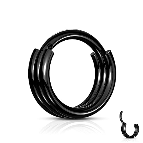 Treuheld® Segmentring-Clicker Piercing mit 3 Ringen in 2 Größen - [03.] schwarz - 1.2mm x 8mm von Treuheld