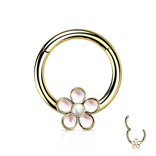 Treuheld® Segmentring-Clicker Piercing mit weißer Blume | 3 Farben [02.] - Gold von Treuheld