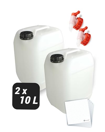 Trevendo 2er-Set Wasserkanister 10 Liter - lebensmittelecht & BPA-frei - ideal für die Wasserversorgung beim Camping - inkl. Auslaufhahn & Schraubverschluss von Trevendo