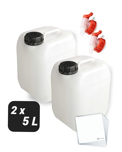 Trevendo 2er-Set Wasserkanister 5 Liter - lebensmittelecht & BPA-frei - ideal für die Wasserversorgung beim Camping - inkl. Auslaufhahn & Schraubverschluss von Trevendo