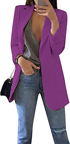 Frauen Casual Langarm Blazer Jacke Plus Größe Einfarbig Arbeit Blazer (Purple,XXL) von Trieksull