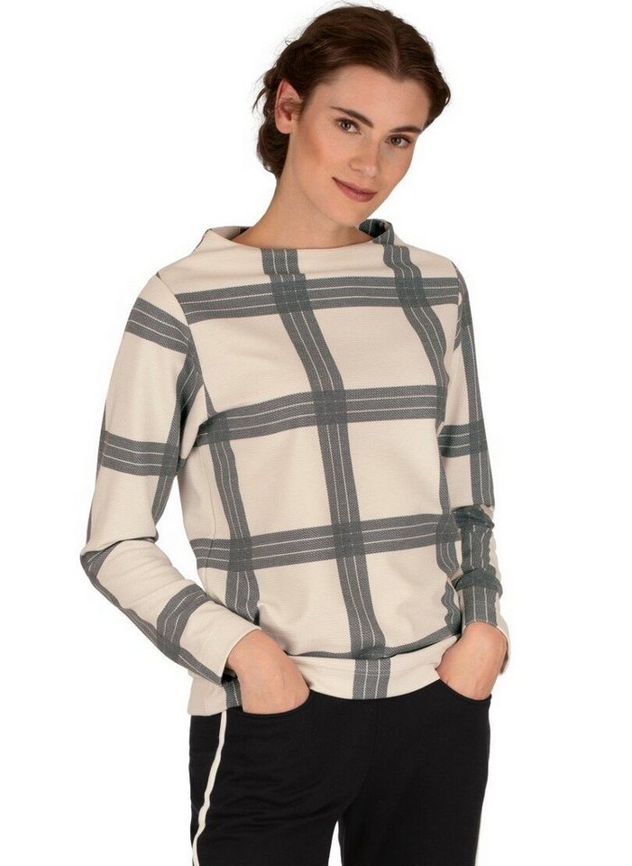 Trigema Sweatshirt TRIGEMA Stehkragen Pullover mit Karo-Muster von Trigema