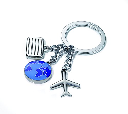 Troika Weltenbummler – KR10-45/CH – Keyring with 3 travel charms – cast metal/enamel – shiny – chrome plated – blue, silver – Troika-original von TROIKA