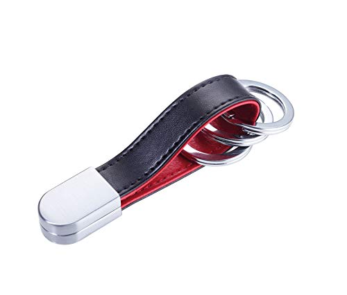 Troika Schlüsselanhänger mit abgerundetem Twist-Verschluss, Lederschlaufe, 3 Schlüsselringe, Kunstleder, Leder, Metall, rot/schwarz von TROIKA