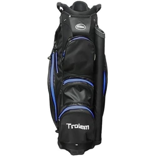 Trolem - Golfbag für Trolley - 14 Fächer, 2 XXL-Taschen und 5 Zubehörtaschen - Golftasche Herren & Damen - Leicht - Cartbag - Schwarz & Blau von Trolem