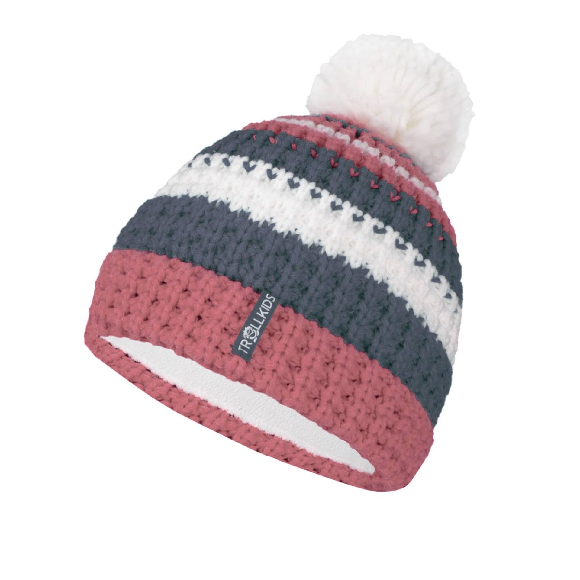 Skimütze Hallingdal Bobble Cap light altrosa. blaugrau von Trollkids