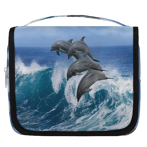 Delphin Ocean Reise-Kulturbeutel für Damen und Herren, Delfin-Waschbeutel, zum Aufhängen, Kosmetik- und Make-up-Organizer, farbe, 4.7 L, Taschen-Organizer von TropicalLife