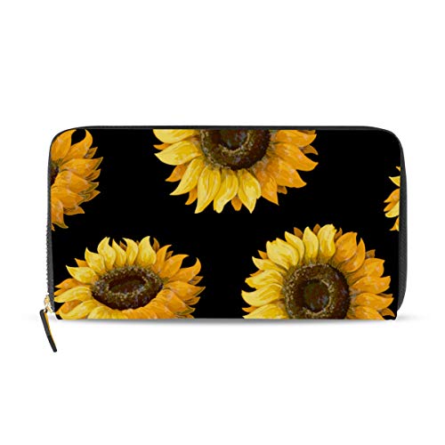 Rootti Damen-Portemonnaie mit Sonnenblumen-Muster, lang, PU-Leder, mit Reißverschluss, für Münzen, Bargeld, Handy, Clutch, Tasche für mehrere Karten von TropicalLife