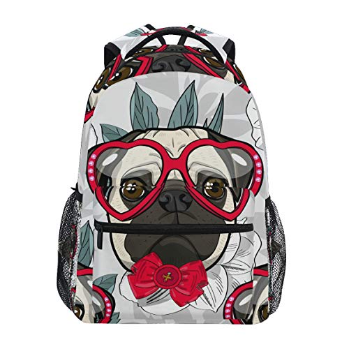 Rootti Rucksack Tasche Mops Hund Druck Daypack Canvas Schule mit Reise Bookbag Rucksack für Teenager Jungen Mädchen Herren und Damen von TropicalLife