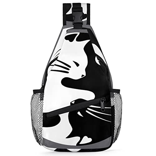 Weißer schwarzer Katzen-Rucksack für Herren und Damen, Katzen-Druck, Umhängetasche für Reisen, Wandern, lässiger Tagesrucksack, Rucksack, multi, 35,6 cm, Sling Rucksack von TropicalLife