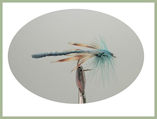6 Stück Blaugrün Blau Dragon Fly Damsel Forellenangeln Fliegen, Größe 10 von Troutflies UK Dry Flies