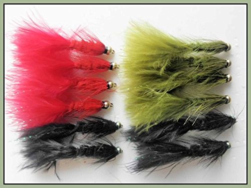 Goldhead Köder für Forellenfliegen, 12 Stück, wollige Buggers, schwarz, rot und oliv, Größe 8/10 von Troutflies UK Goldhead Flies