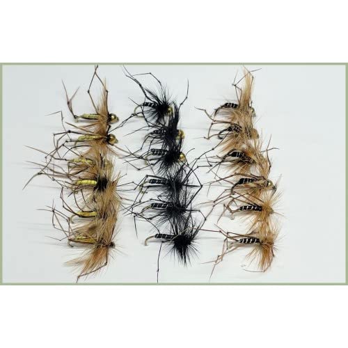 Daddy Forellenfliegen mit langen Beinen, 18 Daddy Longlegs – 6 Muster – Schwarz und Natur, verschiedene Größen, Fliegenfischen von Troutflies UK Ltd