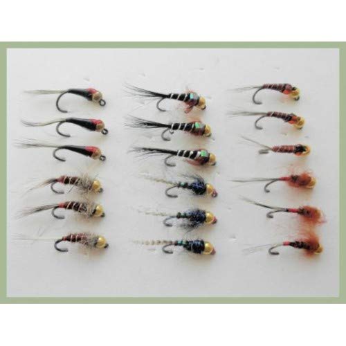Jignymphen, Forellenfliegen, 18 Stück, ohne Widerhaken, 6 Muster, Größe 12 bis 16, Fliegenfischen von Troutflies UK Ltd