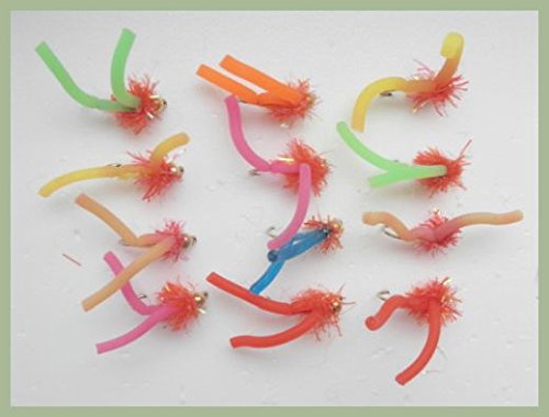 Wurm-Fliegen, 12 Goldhead Squirmy Würmer, gemischte Farben, Größe 10, zum Fliegenfischen von Troutflies UK Ltd