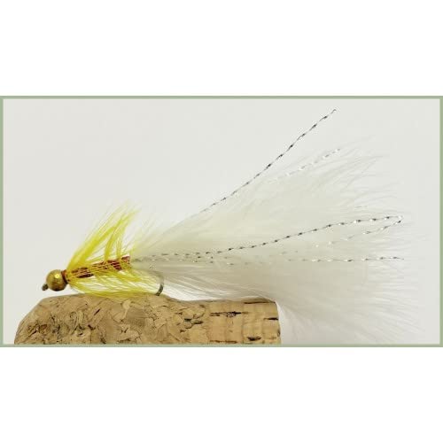 12 Goldhead Dancer, weiße und gelbe Köder, Angelfliegen Größe 10 von Troutflies UK Lure Flies