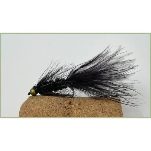Forellenfliege Wooly Bugger, Forellenköder, 6 Stück, schwarz, Größe 10, zum Fliegenfischen von Troutflies UK Lures