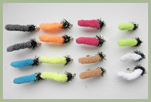 Mop Fliegenfischen-Köder, 16 Stück, gemischt, Goldhead Fritz Collar Mop Fliegenfischen-Köder, Größe 8, gemischte Farben von Troutflies UK Mop Flies