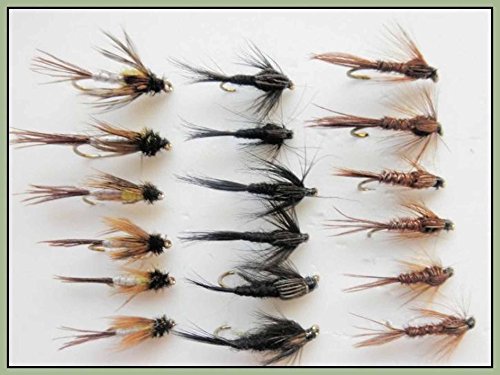 18 Nymphe Angeln Fliegen, schwarz Gnat, Fasan Schwanz, Schraffur Sedge von Troutflies UK Nymph Flies