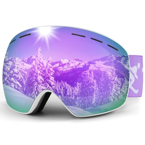 Trusiel Skibrille, Skibrille Damen Herren Anti-Fog Ski brille OTG, Skibrille für Brillenträger, 400 UV-Schutz Schneebrille Kompatibler Helm (Lila (VLT 27%)) von Trusiel