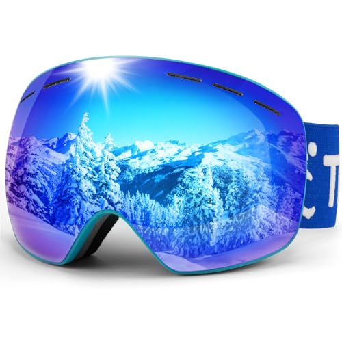 Trusiel Skibrille, Skibrille Damen Herren Anti-Fog Skibrillen OTG, Skibrille für Brillenträger, 400 UV-Schutz Schneebrille Kompatibler Helm (Blau (VLT 15%)) von Trusiel