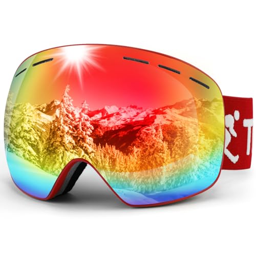 Trusiel Skibrille, Skibrille Damen Herren Anti-Fog Skibrillen OTG, Skibrille für Brillenträger, 400 UV-Schutz Schneebrille Kompatibler Helm (Rot (VLT 17%)) von Trusiel
