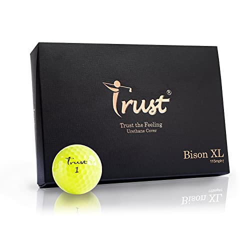 Trust K8 (Modell 2022) Bison XL, Urethan überzogen für Schwunggeschwindigkeit über 115 km/h, 3-teiliger Golfball, weiches und elastisches Gefühl, grüne Seitenkontrolle mit Distanz-Gelb (1 Dutzend) von Trust