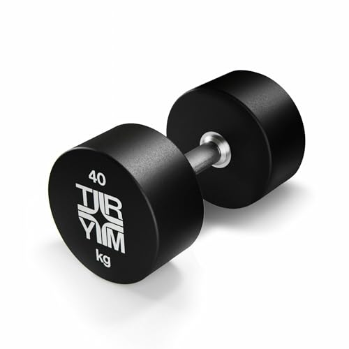 Trym Kurzhanteln - 10-60 kg Gewicht, Einzeln, aus Polyurethan, Stahlkern, Griff gerändelt, mit Gewichtsangabe, Rund, Schwarz - Kompakthantel, Rundhantel, Dumbbell, Hantel, für Krafttraining, Fitness von Trym