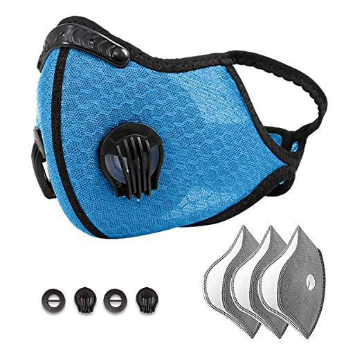 Sportmaske / Gesichtsmaske für Fahrrad, mit 3 Aktivkohlefiltern und 2 Ventilen, Staubmaske gegen Verschmutzung, Outdoor, Laufen, Auspuffmaske, blau von Trymway