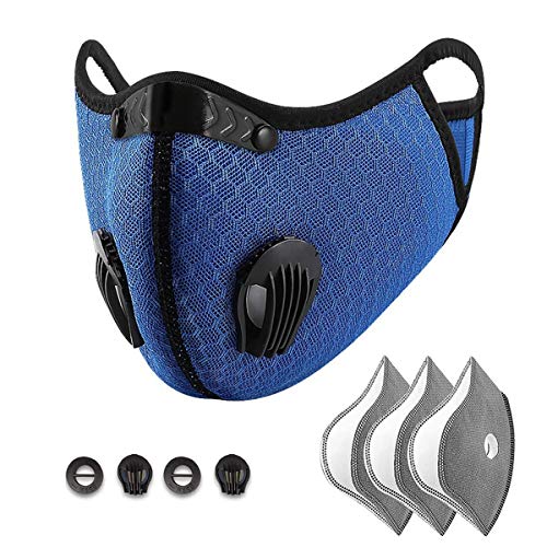 Sportmaske / Gesichtsmaske für Fahrrad, mit 3 Aktivkohlefiltern und 2 Ventilen, Staubmaske gegen Verschmutzung, Outdoor, Laufen, Auspuffmaske, blau von Trymway