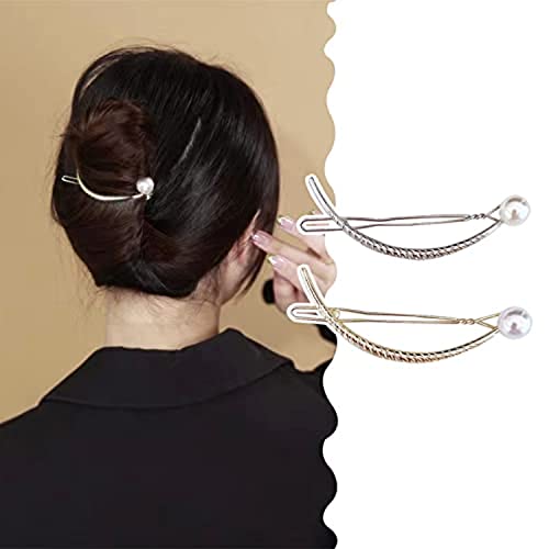 Tseonmis Gebogene Perlen-Haarspange, Trendige französische Haarspangen mit Perlen für langes, Dickes Haar, einfache Haarnadel aus Metall, rutschfeste Haarnadeln für Mädchen und Damen (Style-B) von Tseonmis