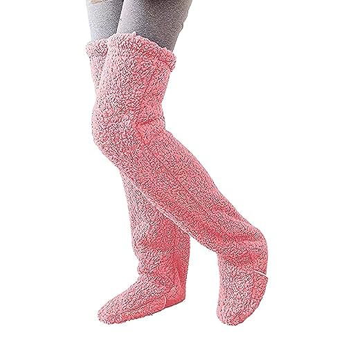 Tseonmis Überkniehohe Fuzzy-Socken, süße warme Socken mit Beinabdeckung, Kniestrümpfe, weiche warme Fuzzy-Socken, Bequeme Wintersocken zum Schlafen zu Hause für Frauen (Pink) von Tseonmis