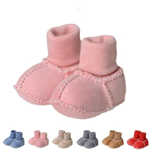 Tseonmis Warme Fell-Babysockenschuhe, Baby-Wintersockenstiefel, rutschfeste Plüschsocken mit weicher Sohle für Kleinkinder (Pink,12cm/ 4.7in(0-6 Months)) von Tseonmis