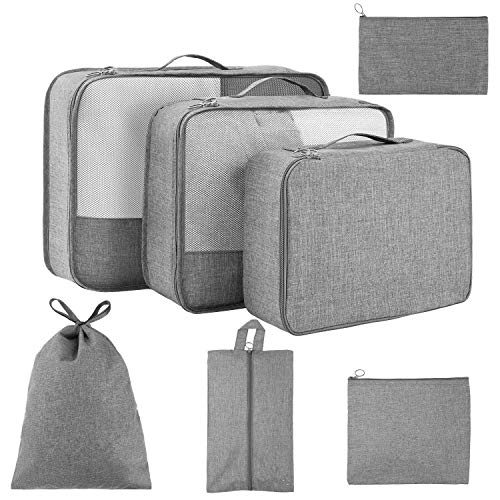 Koffer Organizer 7 Set,Packing Cubes Gepäck Packwürfel Organizer mit Schuhbeutel und Kulturbeutel (Grau) von TuTuShop