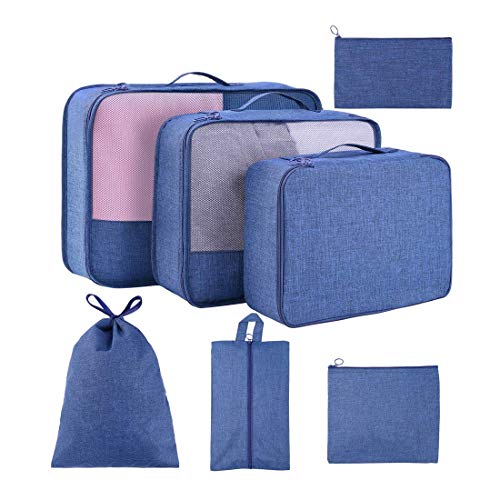 Koffer Organizer 7 Set,Packing Cubes Gepäck Packwürfel Organizer mit Schuhbeutel und Kulturbeutel (Marine New) von TuTuShop