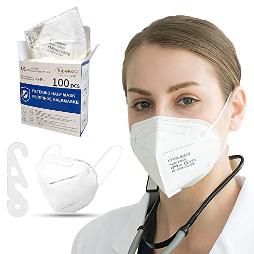 TubeRoo FFP2 Maske weiß 100 Stück, Atemschutzmaske 5-lagig, Schutz Masken, Mundschutz, Staubschutzmaske, deutscher Händler von TubeRoo